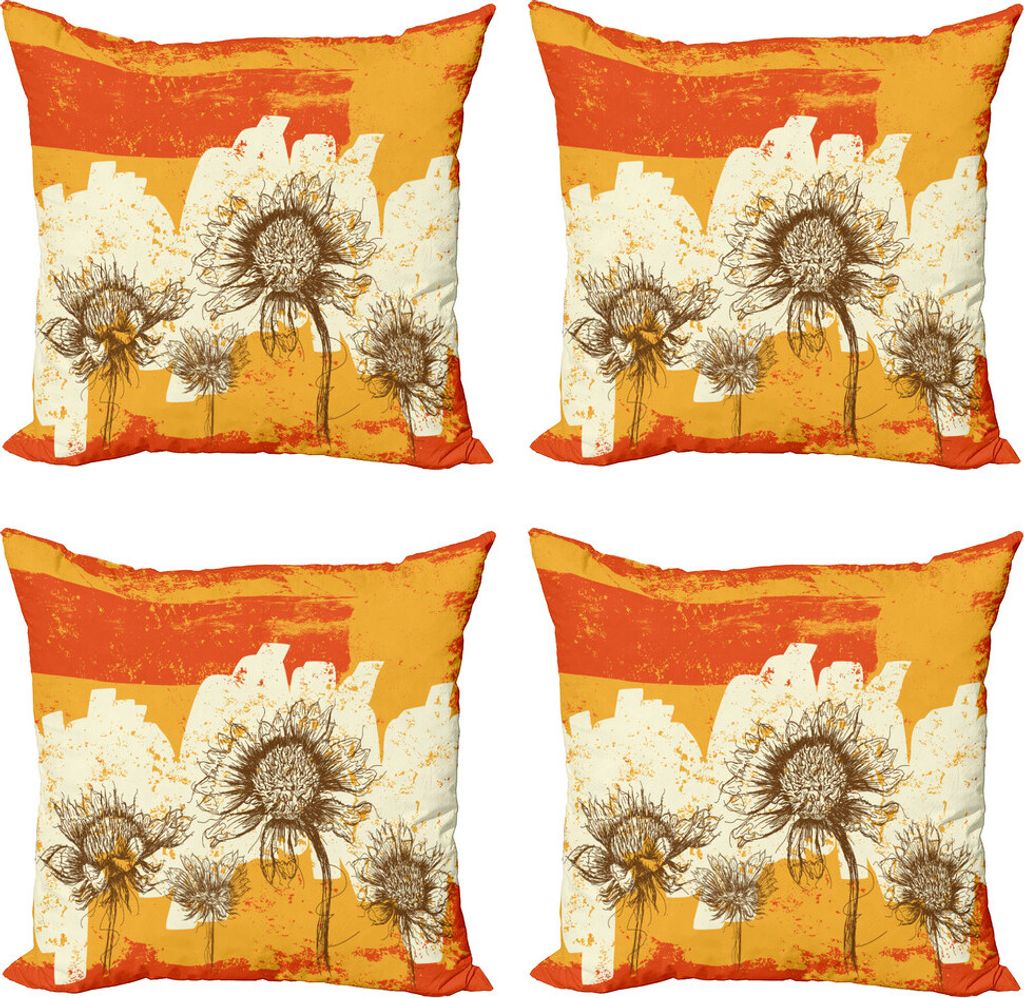 ABAKUHAUS Wildflower Kissenbezug Set (4 Stück), Abstrakte Zeichnung Blumen, Moderner Doppelseitiger Digitaldruck, 40 cm x 40 cm, Orangencreme