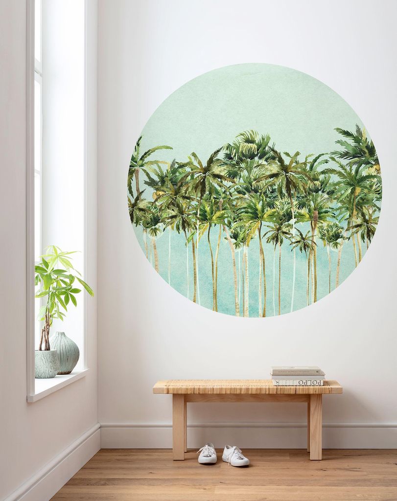 Komar Vlies Fototapete rund und selbstklebend - Coconut Trees - Größe: 125 x 125 cm (Breite x Höhe)