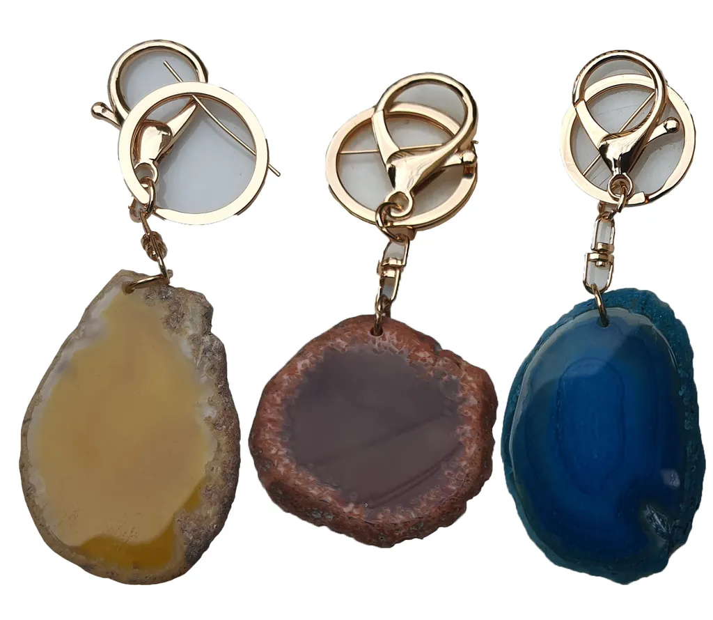 Idea Regalo Set 3 Portachiavi Agata Naturale Segni Zodiacali e Chakra - 5