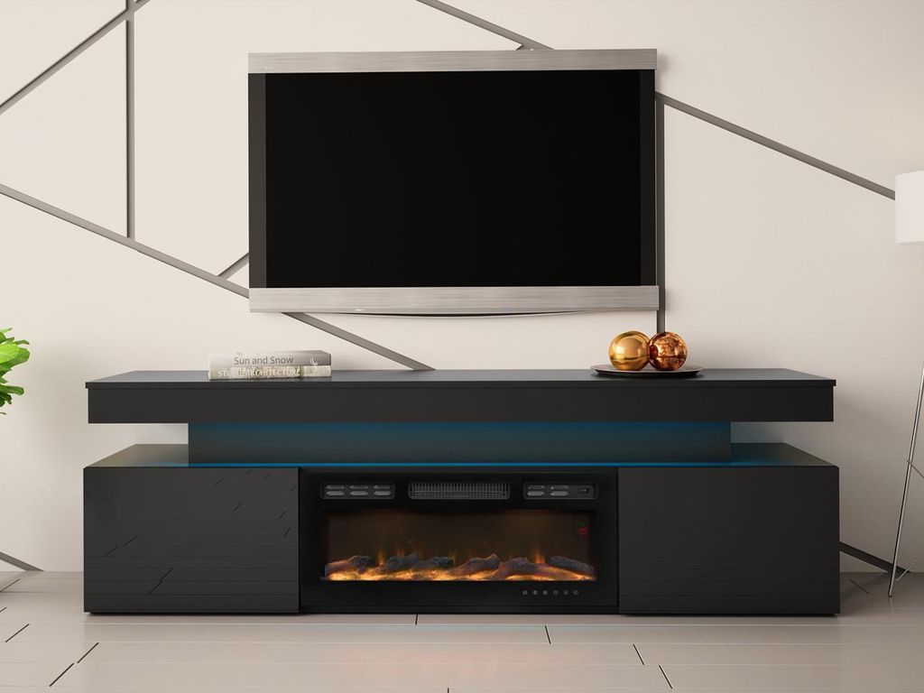 TV stolík s elektrickým krbom USOA - lesklý čierny + LED Obrázok produktu 