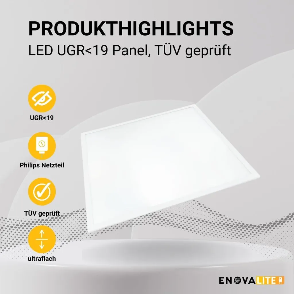 Panneau LED Bureau 620x620 ENOVALITE Eclairage Doux Blanc Chaud 36W - 2