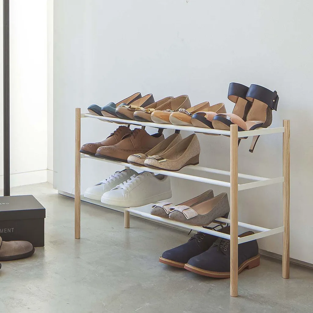 Étagère Chaussures Gain de Place Extensible 3 Étages Métal Blanc Mat