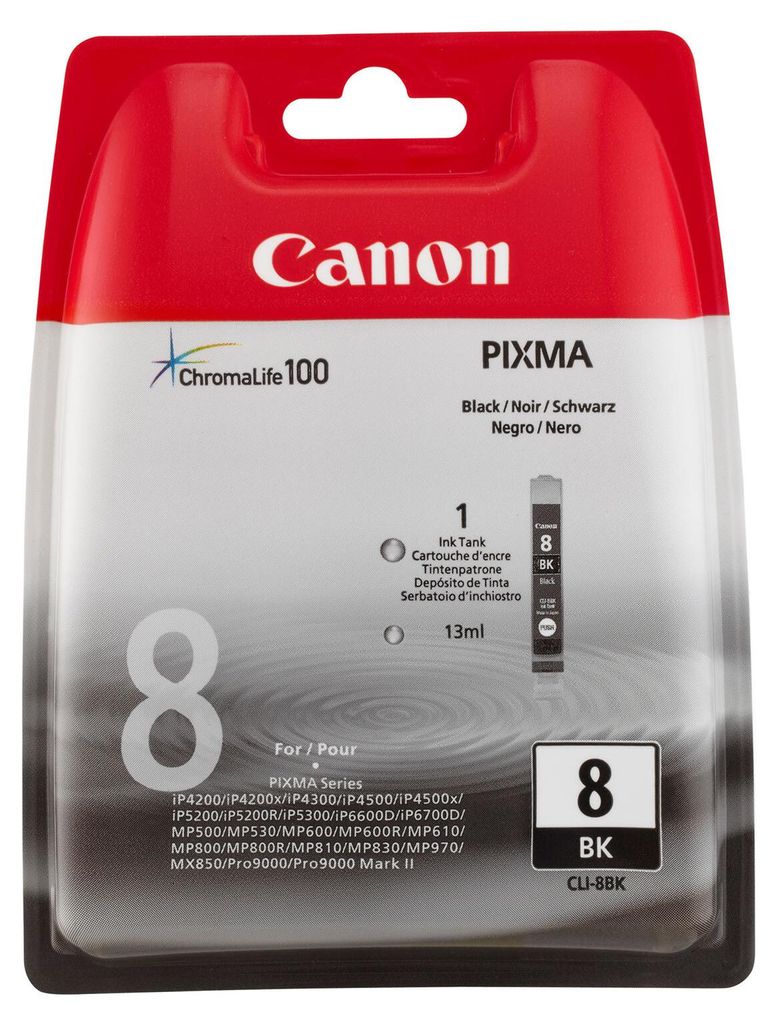 A retail package for a Canon ink cartridge.