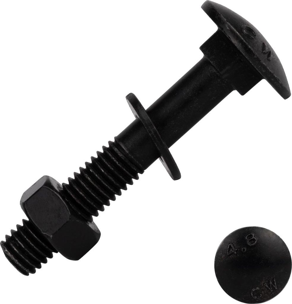 Schlossschrauben mit Mutter und Scheibe verzinkt schwarz M8 x 50 mm - pro 25 Stück