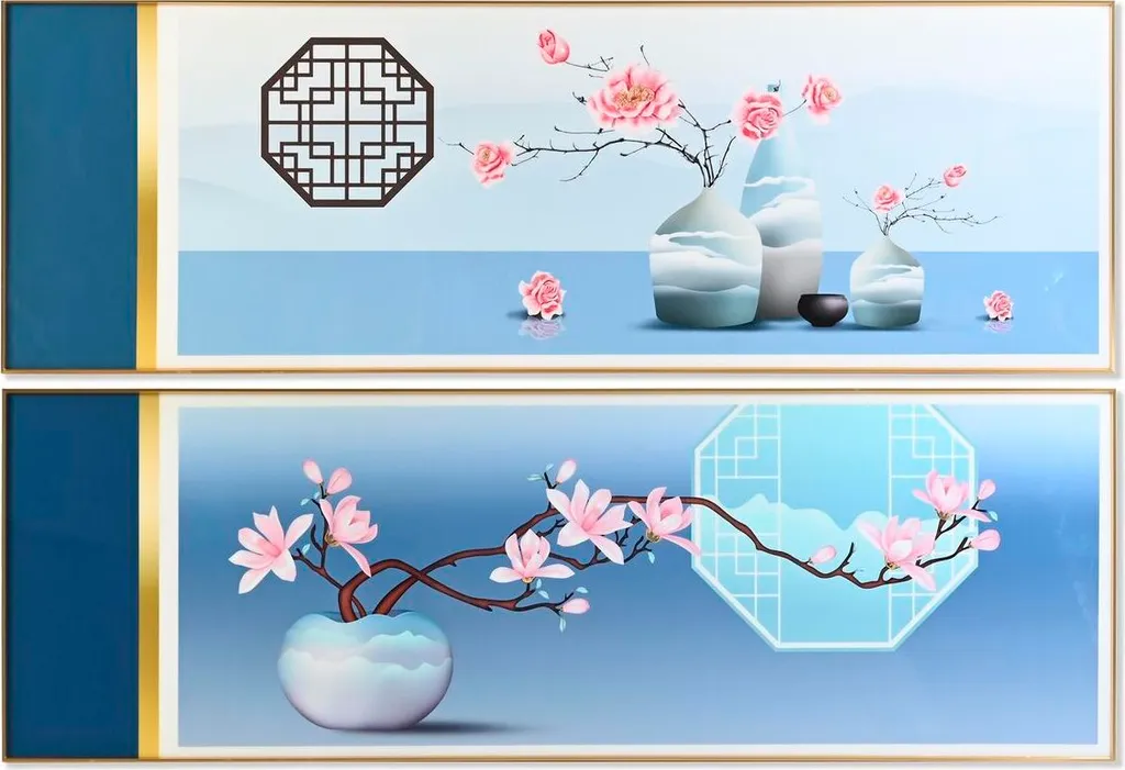 Diptyque Décoratif Mural Style Oriental 180x60 cm pour Grand Salon