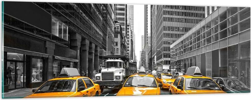 Bilder auf glas - Taxi Stadt Straße Transport - 90x30cm - Glasbilder - Wandbilder - Kunstdruck - zum Aufhängen bereit - Wanddekoration aus Glas -...