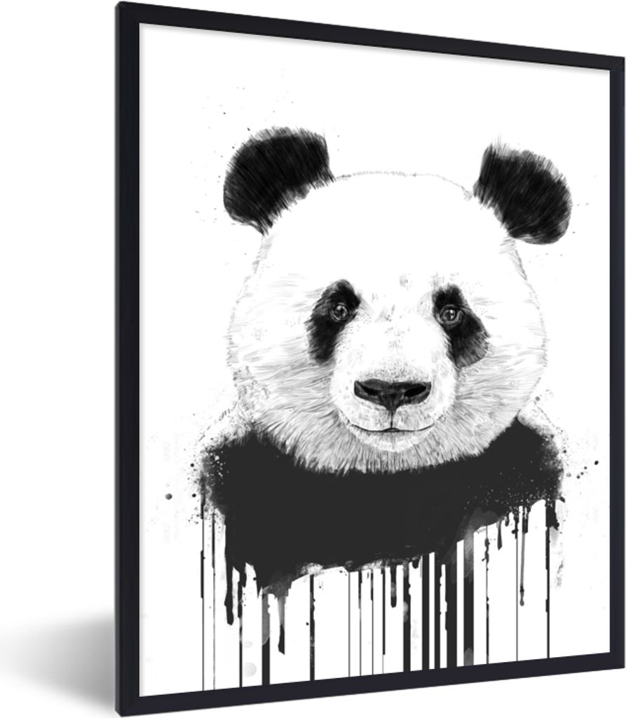 MuchoWow Gerahmtes Poster Panda - Tropfen - Tiere - Weiß 60x80 cm - Poster mit Schwarzem Bilderrahmen Wandposter Rahmen Foto Bilder - Premium - ...
