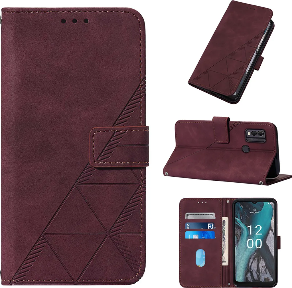 Cover Wallet Nokia C22 Rosso: Eleganza in Pelle Goffrata e Funzionalità