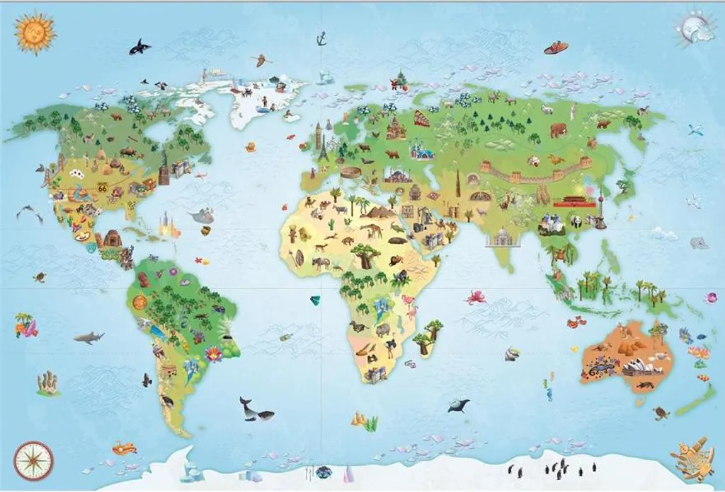 Tapis enfant World Map facile à nettoyer, parfait pour sol froid salon