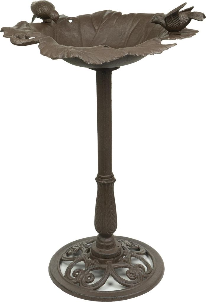Moritz Vogeltränke 77 cm hoch braun Gusseisen massive Wildvogeltränke für Garten Blattform Vogelbad mit Ständer antikes Design