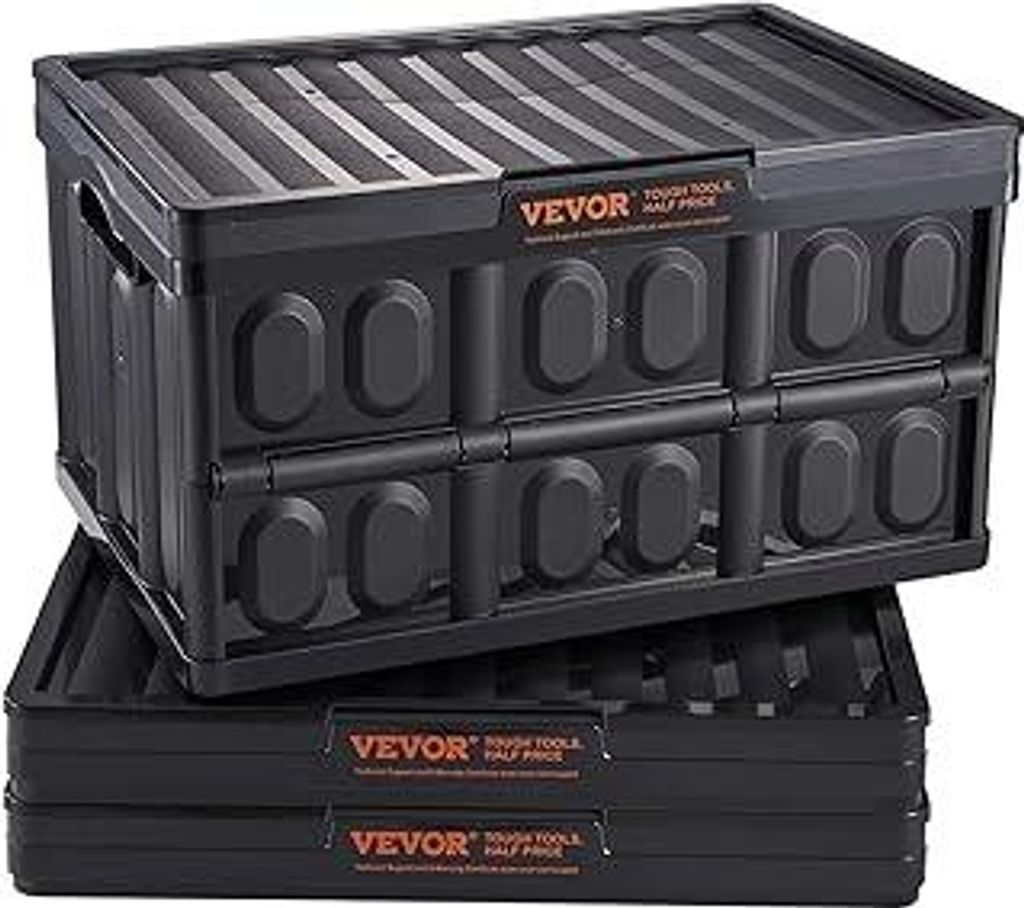 VEVOR 3er-Set 45L Profi Klappbox aus PP Transportbox mit Deckel Faltbarer Aufbewahrungsbox mit Handgriff Stapelbare Kisten Storage Box Faltboxen St...