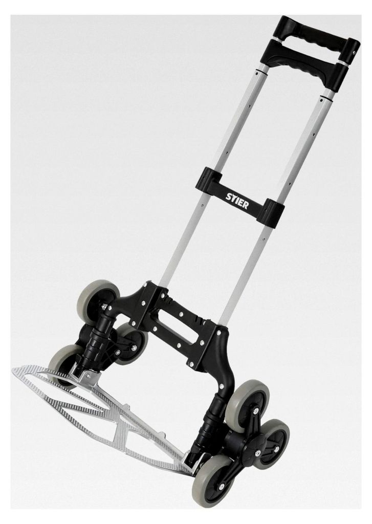 Aluminium Sackkarre mit Treppensteiger, Tragkraft 70 kg, klappbar, höhenverstellbarer Griff, Ladefläche mit Antirutsch-Profil, Vollgummi-Bereifung