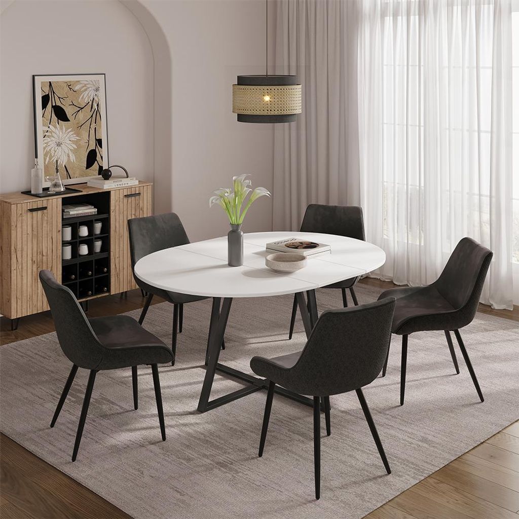 Vicco Esstisch Loyd, 120 x 120 cm ausziehbar, Weiß/Schwarz Produktbild 