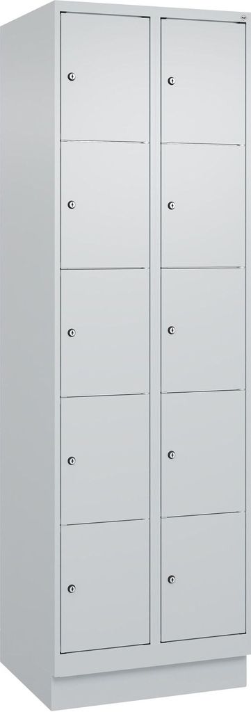 C+P Fächerschrank "Classic Plus", 5 Fächer übereinander, Abteilbreite 30 cm, mit Sockel, Lichtgrau (RAL 7035), 195x60x50 cm/ 10 Fächer