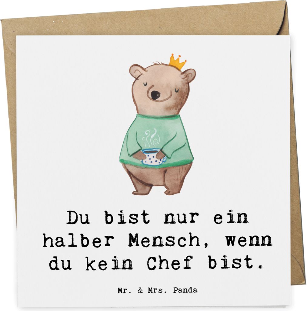 Mr. & Mrs. Panda Grußkarte Chef Herz - Weiß - Geschenk, Bester, Führungskraft, anlasskarte, faltkarte, doppelkarte, CEO, Leiter, Lustig, Spruch,...