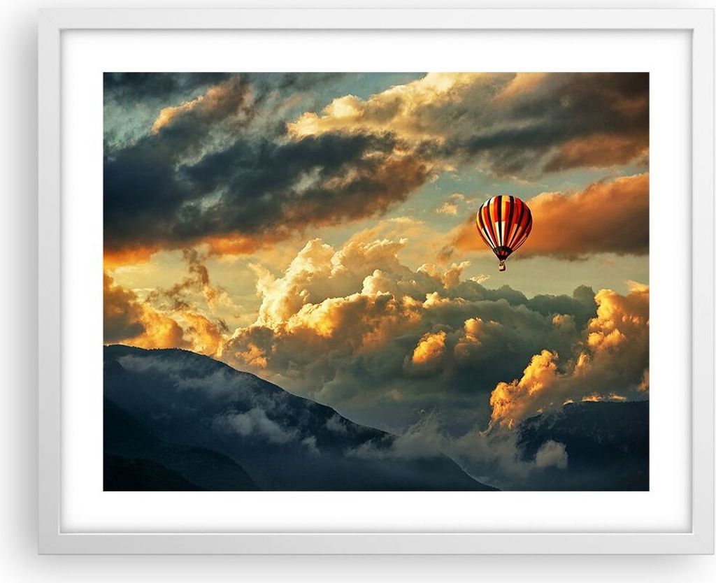 Gerahmtes Poster - Weißer Rahmen - Wolken Ballon Flug - 50x40 cm - Wand Bild - Wanddeko - Wandbilder - Kunstposter - Wandposter - Bilderrahmen - B...