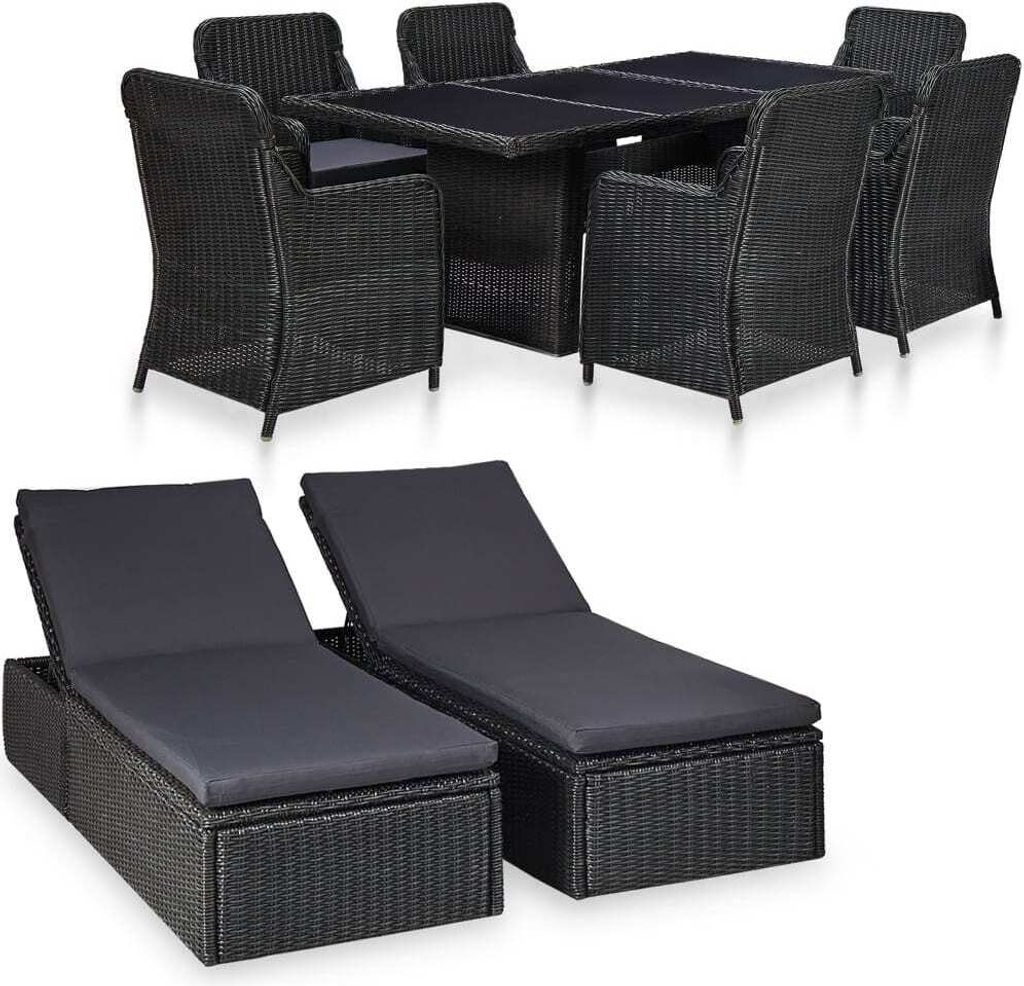 9-tlg. Garten-Essgruppe Poly Rattan Schwarz