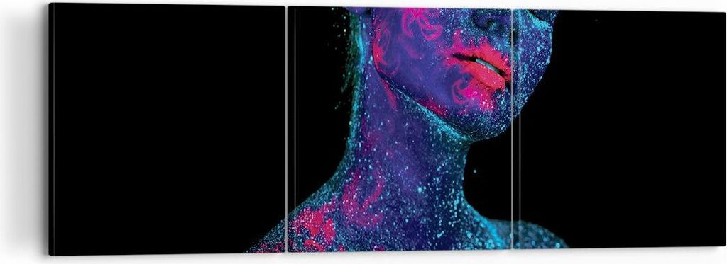 Bild auf Leinwand - Leinwandbild - 3 Teile - Frau Ultraviolett Glitzer - 120x40cm - Wand Bild - Wanddeko - Wandbilder - Leinwanddruck - Bilder - Wa...