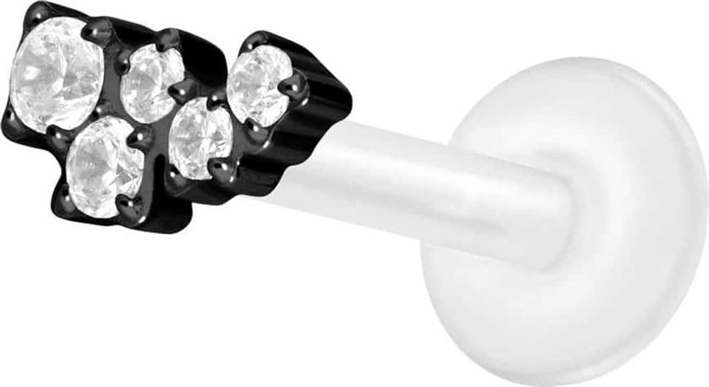 Ohrpiercing, Nasenpiercing PTFE Labret mit Innengewinde + Titan-Aufsatz KRISTALLWOLKE Schwarz Stablänge: 10mm | Stabstärke: 1,2mm
