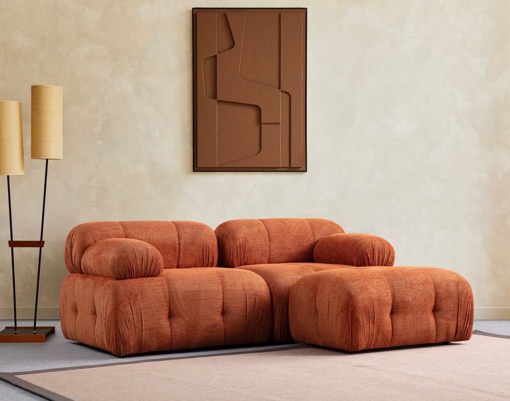Hanah Home, Petite 2 - Orange, Ecksofa, BUCHENHOLZ / SPANPLATTEN, Orange, 190 x 95 x 75 cm