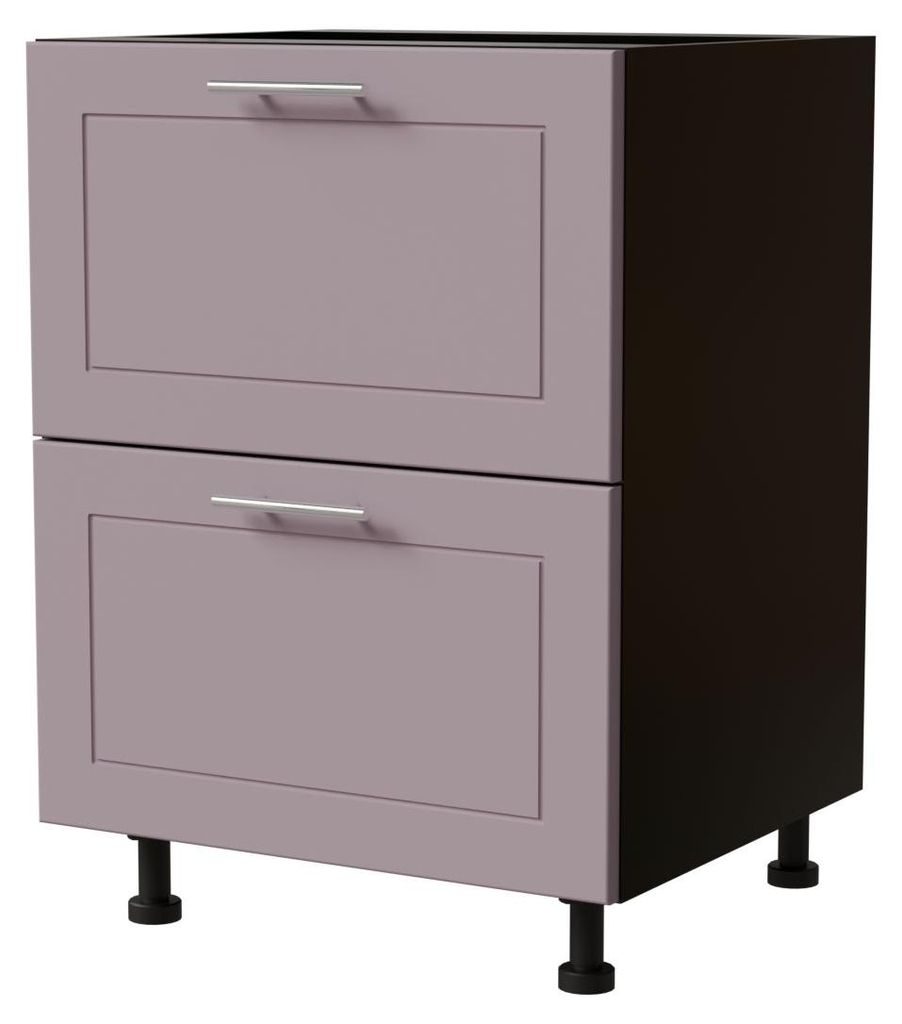 Schubladenunterschrank BARI 60x82cm lackiert Ausführung wählbar BA-D2 - 60,RAL 4009 pastellviolett matt,schwarz,REJS Comfortbox (Vollauszug)