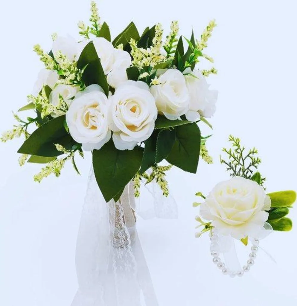 Roses artificielles en soie pour mariage - Bouquet mariée blanc élégant