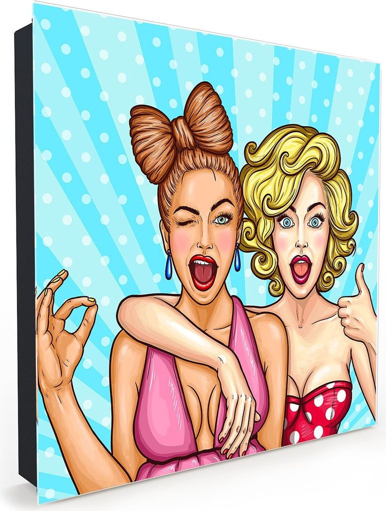 Nachbildung-Schlüsselkasten, Magnetpinnwand und Memoboard mit Glasfront Motiv Zwei Frauen