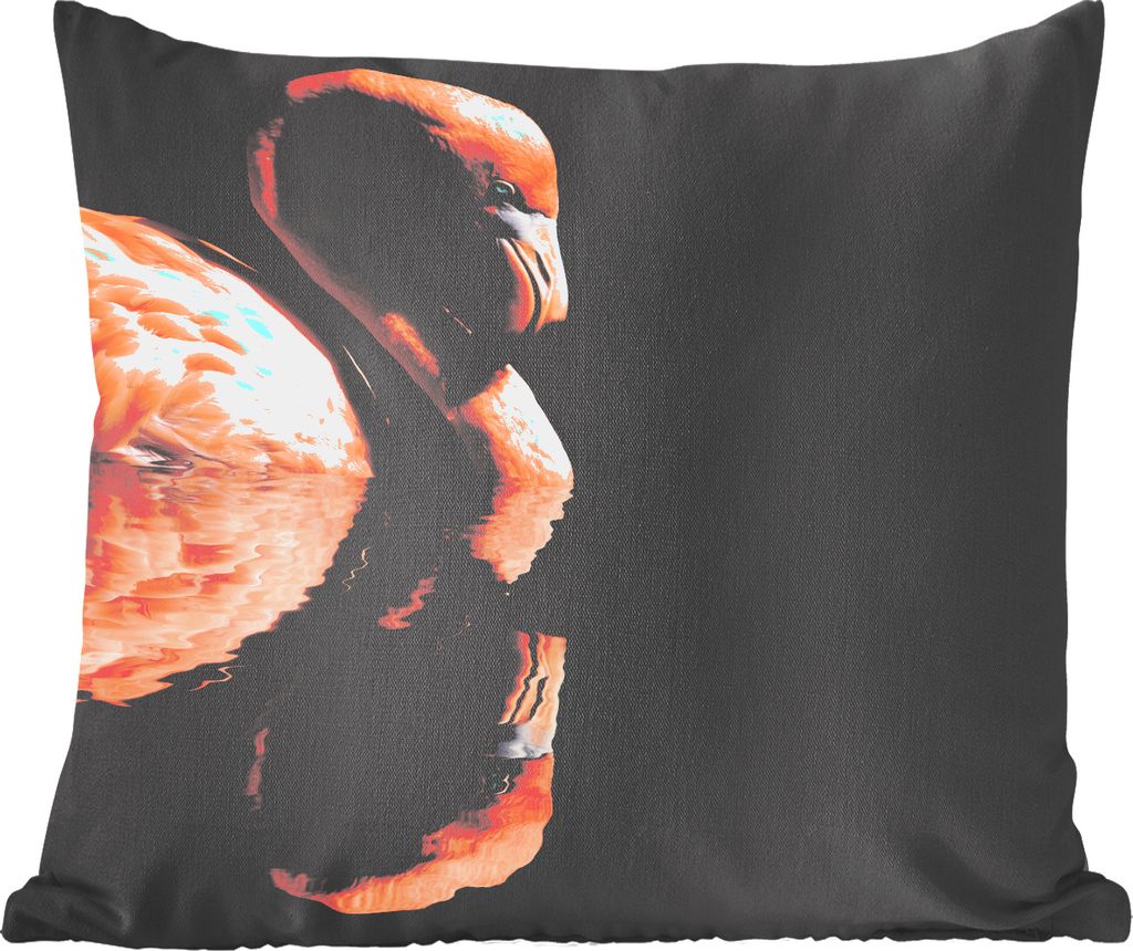 MuchoWow Zierkissen Sofakissen Wohnzimmer Dekokissen 60x60 cm Flamingo - Wasser - Spiegelung - Sitzfläche - Foto Polster