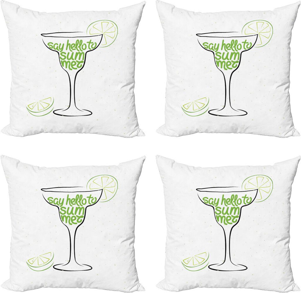 ABAKUHAUS Hallo Sommer Kissenbezug Set (4 Stück), Cocktail-Glas mit Limetten, Moderner Doppelseitiger Digitaldruck, 45 cm x 45 cm, Lindgrün Koksg...
