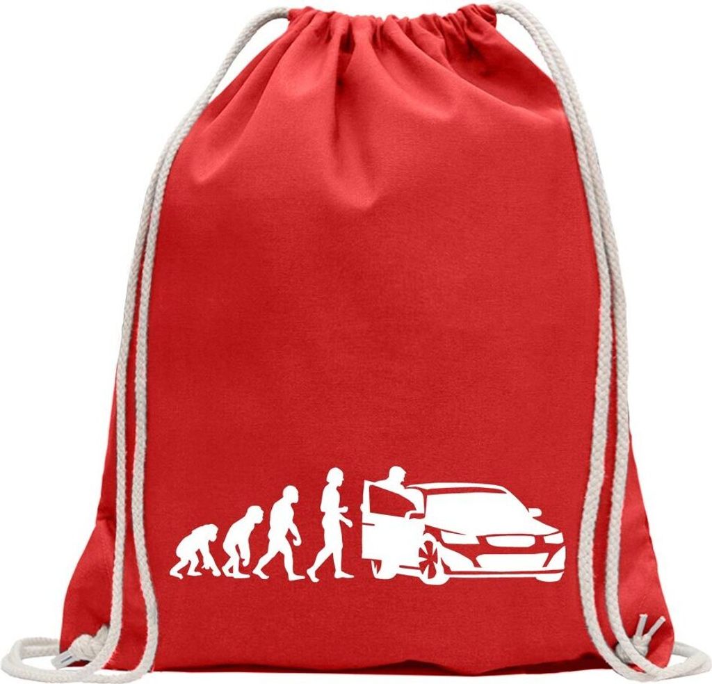 Kiwistar - Turnbeutel - rot - Evolution Autofahrer - Fun Rucksack Sport Beutel Gymsack Baumwolle mit Ziehgurt