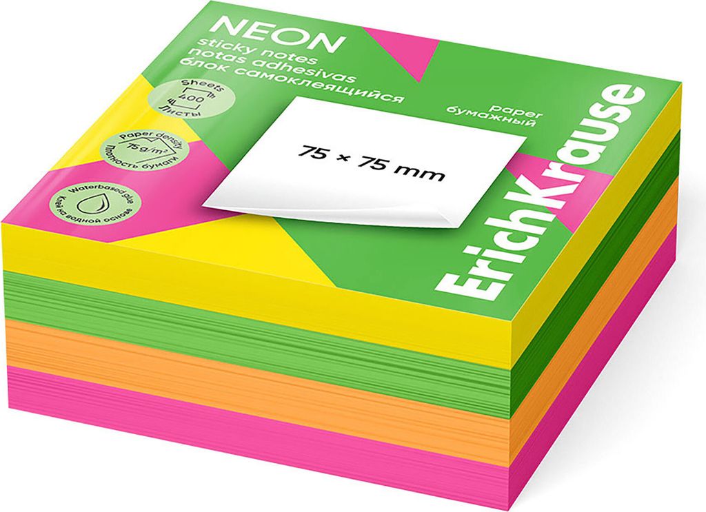 Haftnotizen 75x75mm wiederablösbar 400 Blatt Mix Bunt Neon