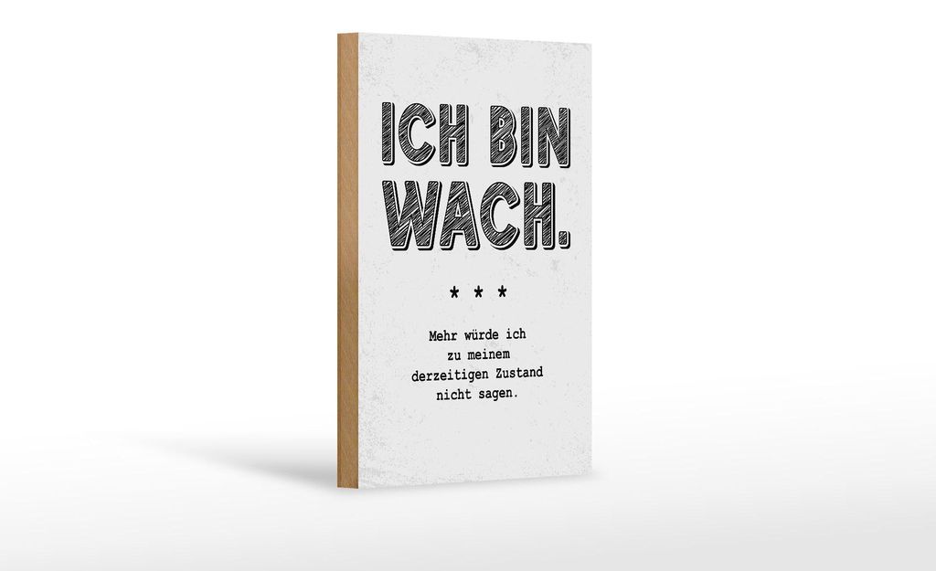 Holzschild Spruch lustig Zustand Ich bin wach 12x18 cm Dekoration