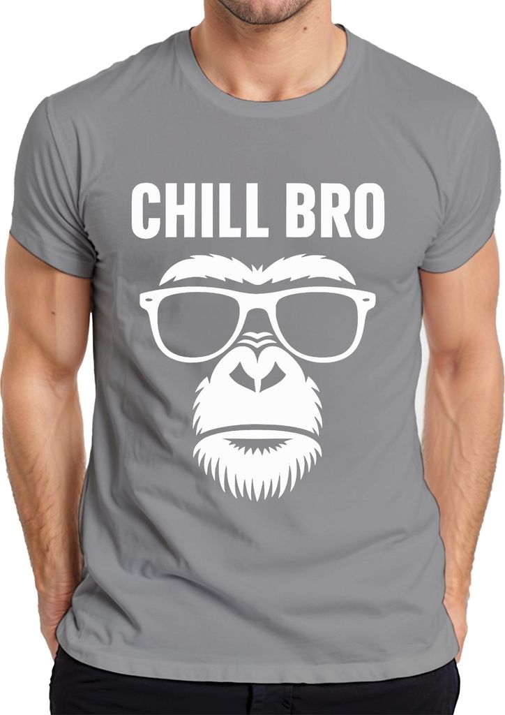 CHILL BRO Gorilla Sonnenbrille Affe Hipster Cool Vintage Geschenk Herren T-Shirt, Grau, 3XL