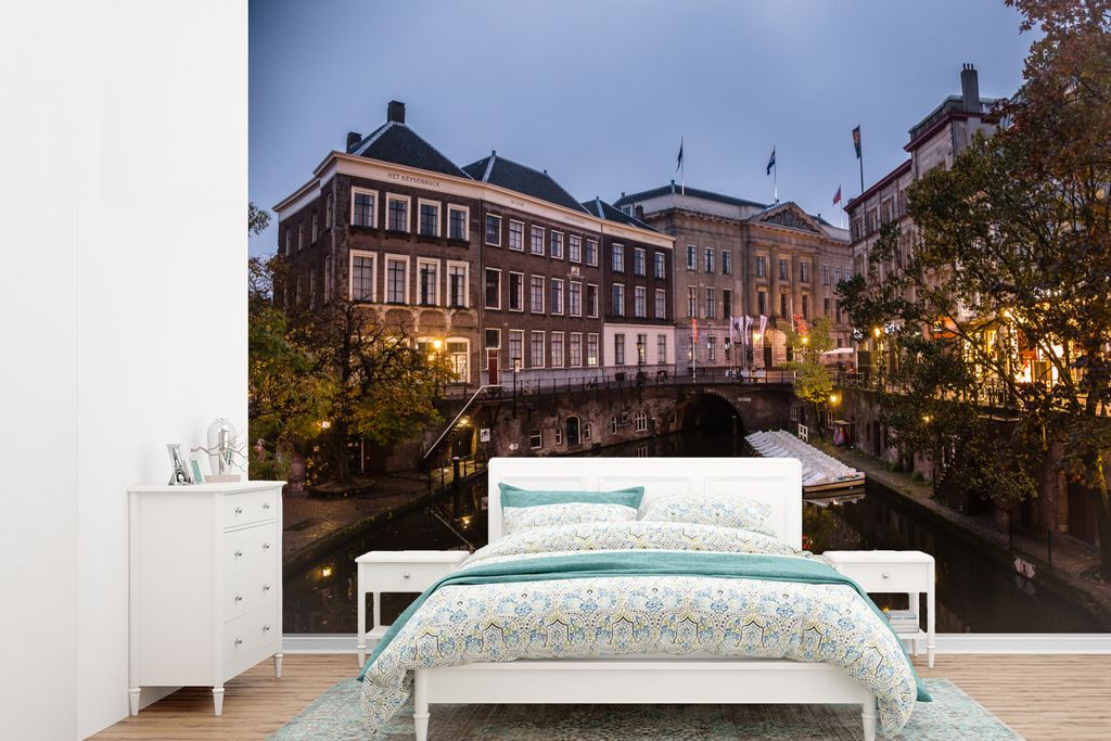 MuchoWow Fototapete für Wohnzimmer oder Schlafzimmer Wandtapete Vinyl Motivtapete Rathaus - Utrecht - Wasser - 385x280 cm - Wallpaper