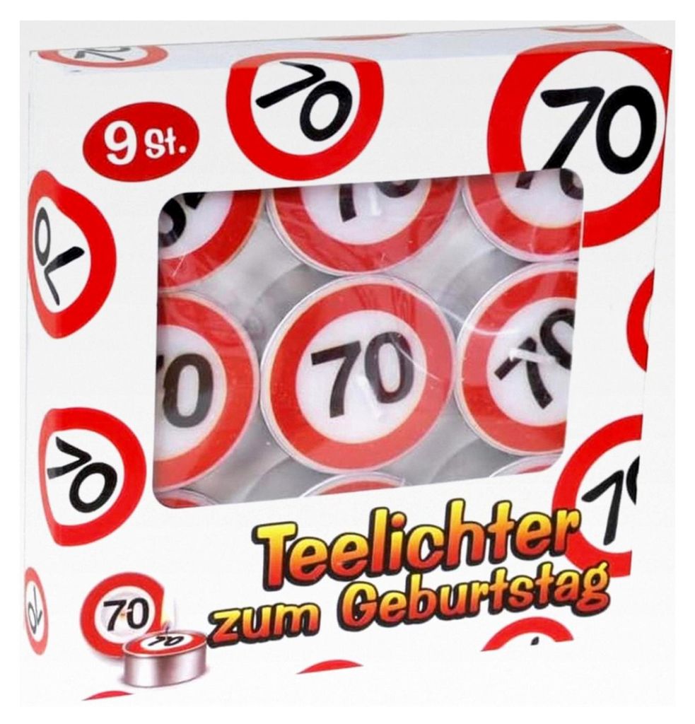 Teelichter 70. Geburtstag Verkehrsschild 9tlg.