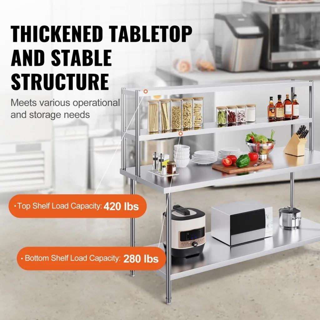 Surétagère double inox robuste 1829mm pour poste de travail