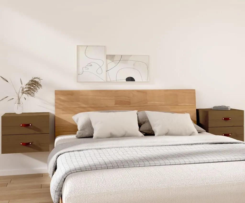 Offerta 2 Comodini Sospesi 50x36x40 cm Marrone Miele Legno Massello