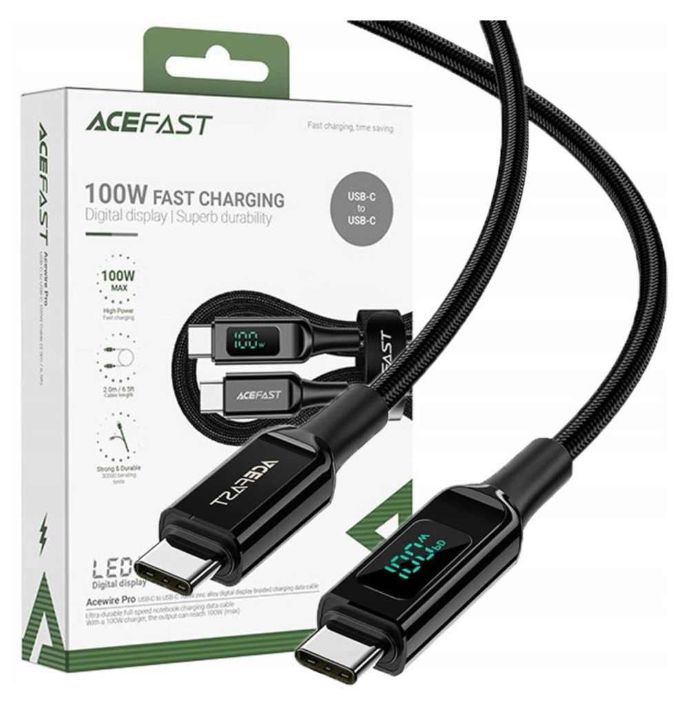 Cable Acefast C6-03 Black Usb-C - Usb-C Pd Qc 100W 5A Image du produit 