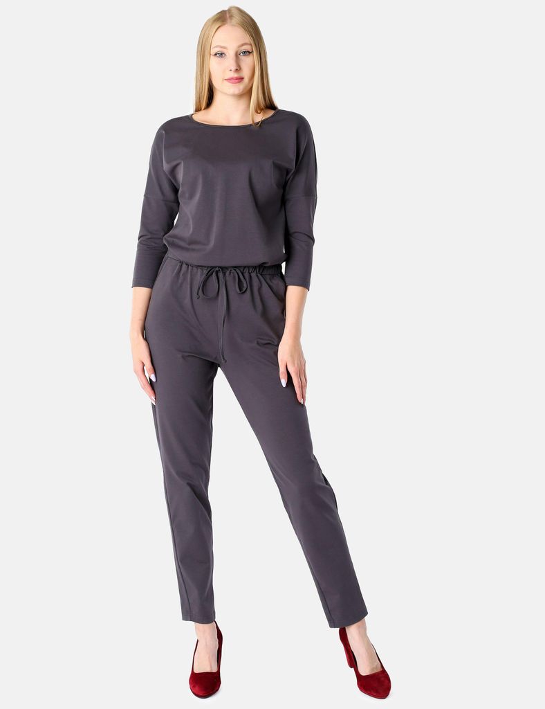 Bellivalini Damen Hosenanzug Einteiler Jumpsuit mit Bindegürtel Freizeitanzug BLV50-212 (Graphite, XXL)