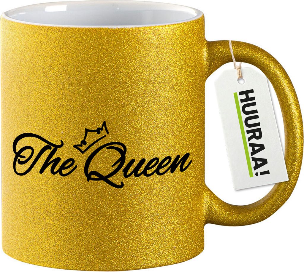 Huuraa Glitzertasse The Queen Krone 330ml Gold Keramik Kaffeebecher Geschenkidee