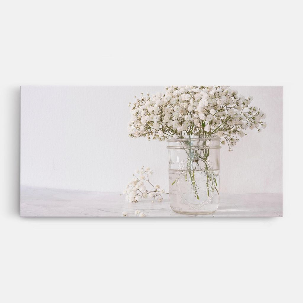 ARTHUB Leinwandbild 50x100 cm, White Tiny Flower Vase | Wohnzimmerdekoration, Hängende Bilder, Wanddekoration, Heimdekoration, Blumen, Blumen in...