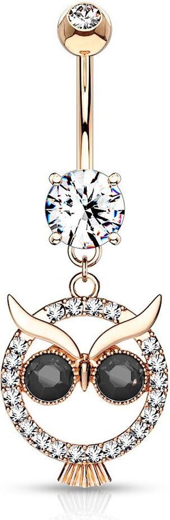 Bauchnabelpiercing Eule Owl Anhänger Zirkonia Kristalle Bananabell Chirurgenstahl 316L Edelstahl Autiga rosegold