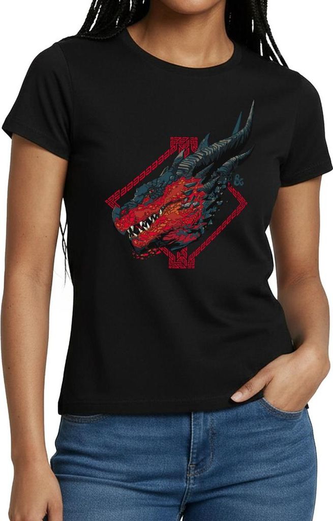 Spreadshirt Dungeon & Dragons DND Drachenkopf Frauen T-Shirt, L, Schwarz