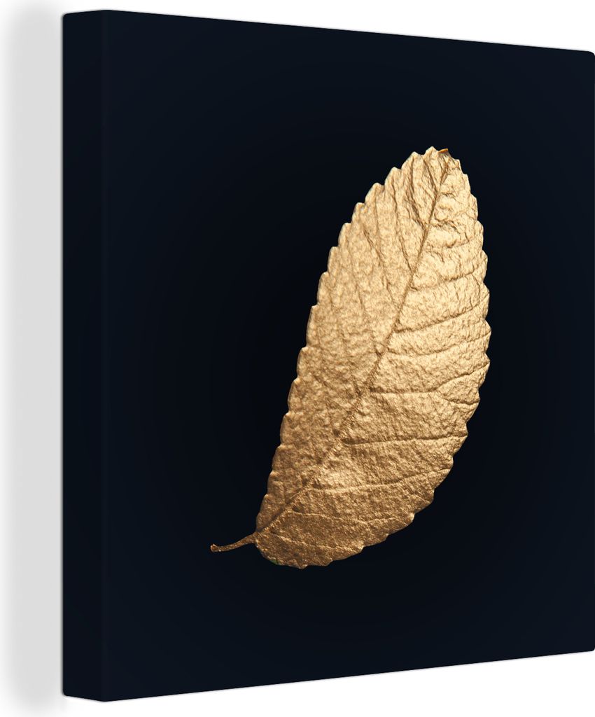 MuchoWow - Leinwandbilder - Gold - Blätter - Schwarz - Pflanzen - Luxus - Natur, Wandbild, Wanddeko Bilder Wohnzimmer, 50x50 cm