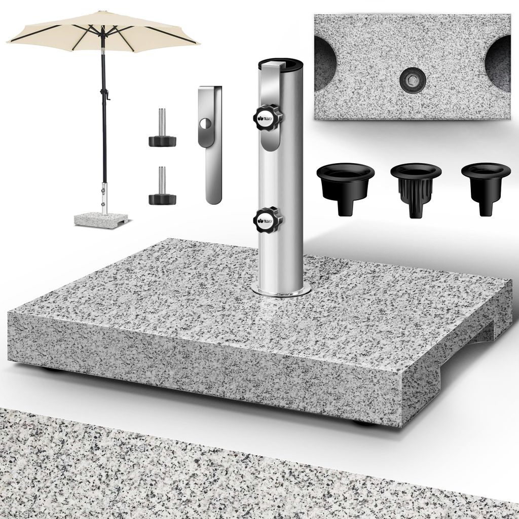 tillvex® Granit Sonnenschirmständer mit Transportgriff Grau Produktbild 
