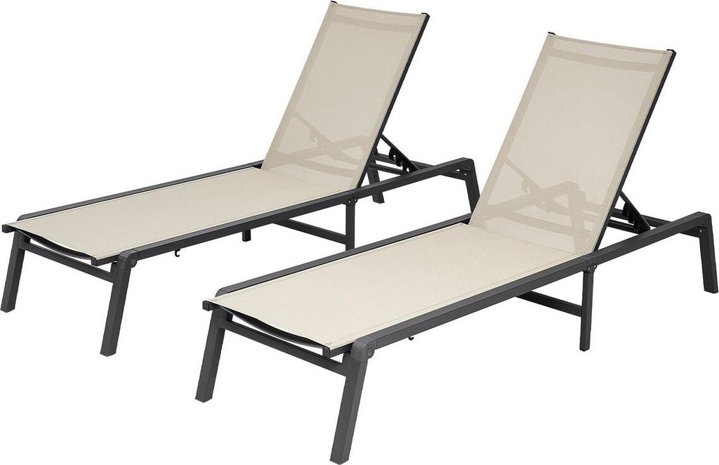 Outdoor Chaise Lounge Chair Set of 2, 181 kg Weight Capacity, Foldable Sun Tanning Chair, 5 Adjustable Positions, Easy Assembly, Aluminum Pool Recl...