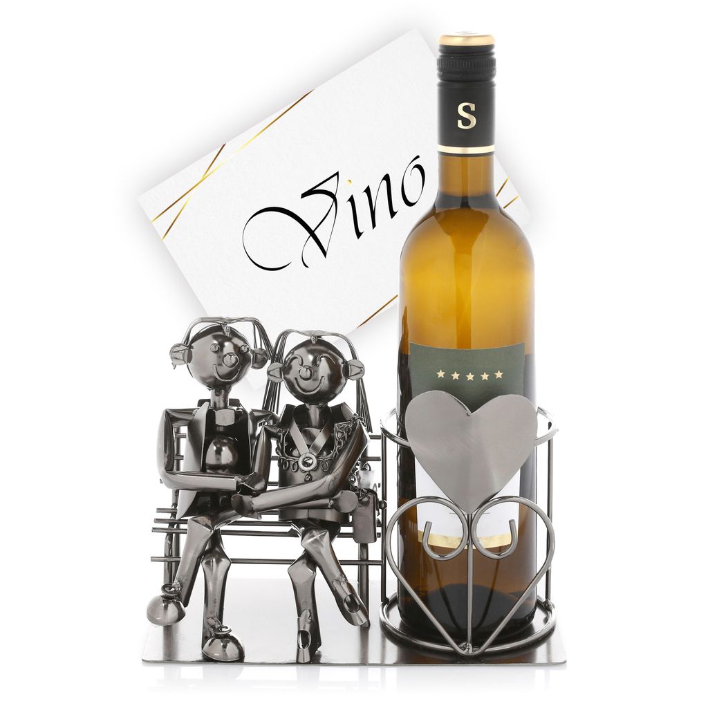 Nordstern Flaschenhalter Liebespaar Metall - Hochzeitsgeschenk Weinflaschenhalter Pärchen - Geschenk zur Hochzeit, Silberhochzeit oder Goldhochzeit