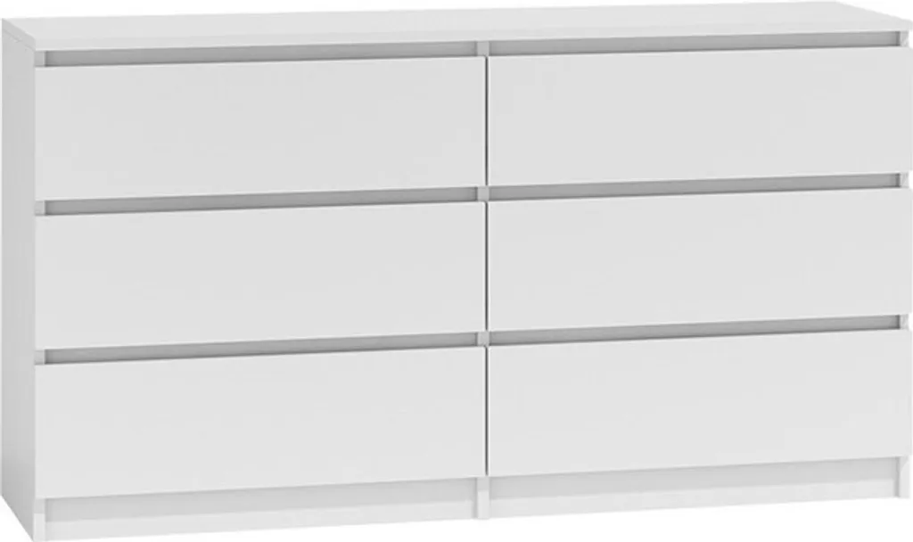 Commode 140 cm blanche ESTELA M6 avec 6 larges tiroirs et finition mat