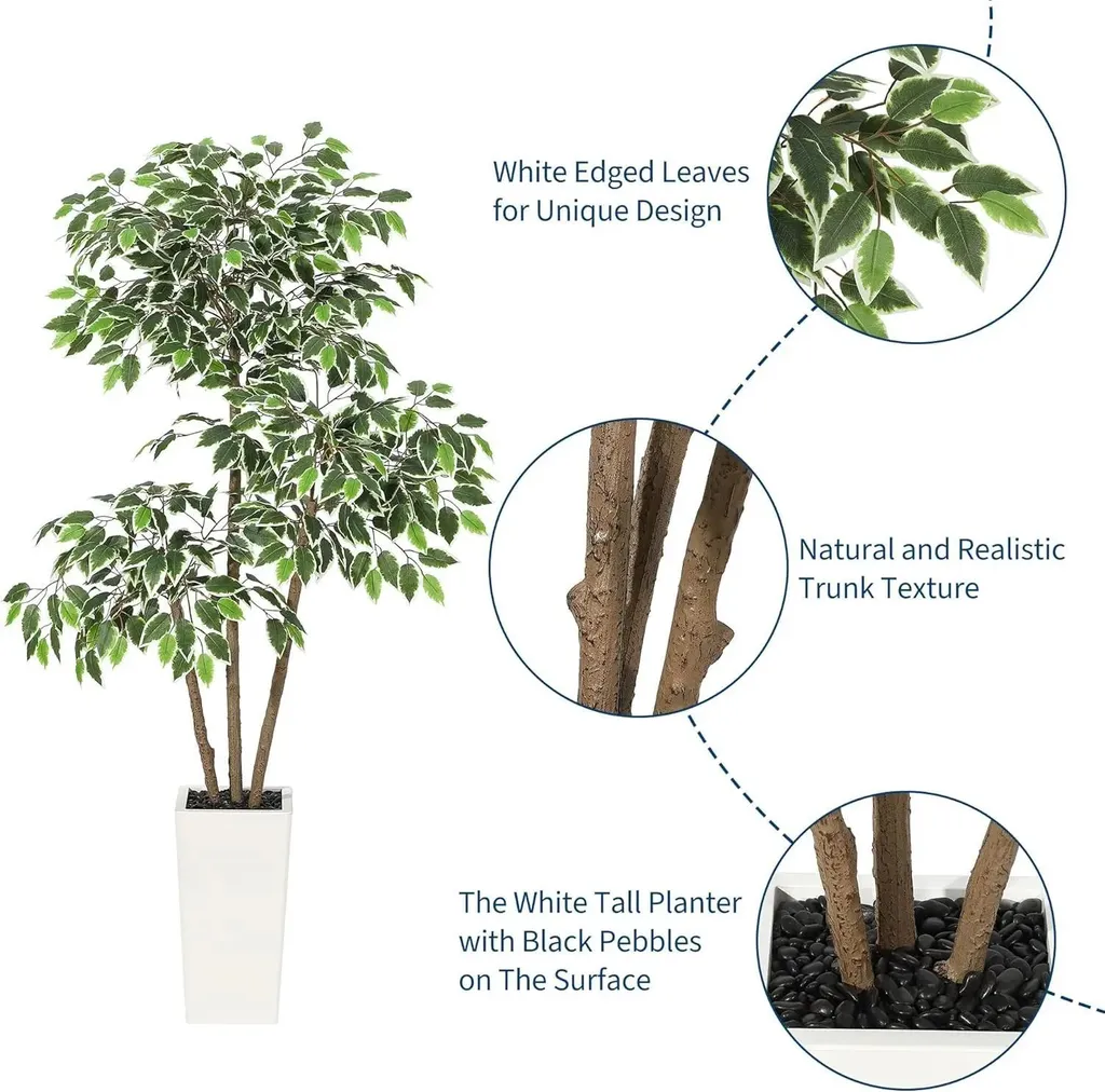 Ficus artificiel intérieur : Plante déco sans entretien avec pot blanc