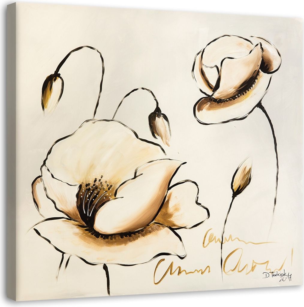 Leinwandbild Gemalte Blumen 60x60 cm VLIES Tapete Wandtapete Wandbilder Wanddekoration Design Wohnzimmer Schlafzimmer Flur Büro Küche